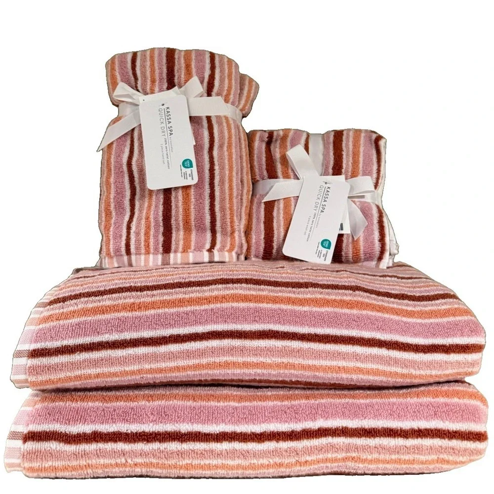 Kassa Spa Striped Bathroom Towel Set 8 pc 2 Bath Towel 2 Hand Towel 4 Wash Cloth